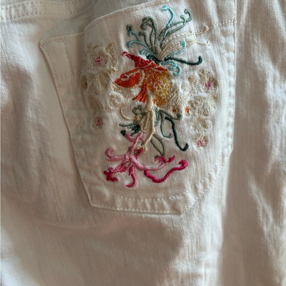 Bill Blass white Capri Pants with Pink Embroidery sz 12 - Picture 6 of 7